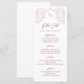 Rosa Sketch Vintage Mongram-Hochzeit Geblüht Menükarte (Vorne/Hinten)