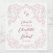 Rosa Sketch Vintage Mongram-Hochzeit Geblüht Weinetikett (Einzelnes Label)