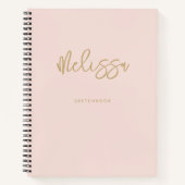 Rosa Sketchbook Gold Script Monogram Name Notizblock (Vorderseite)