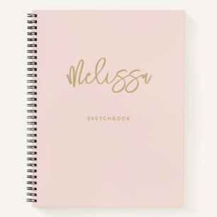 Rosa Sketchbook Gold Script Monogram Name Notizblock