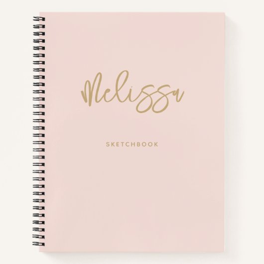 Rosa Sketchbook Gold Script Monogram Name Notizblock (Vorderseite)