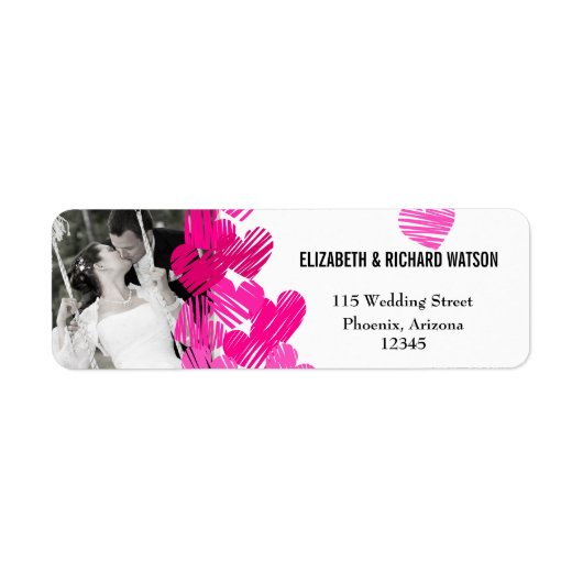 Rosa Sketchy Hearts Wedding Address Label (Vorne)