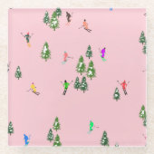 Rosa Skifahrer Ski Eröffnung Weihnachts-Skiurlaub Glasuntersetzer (Vorderseite)