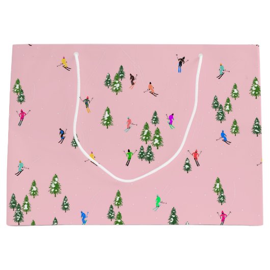 Rosa Skifahrer Ski Eröffnung Weihnachts-Skiurlaub Große Geschenktüte (Vorderseite)