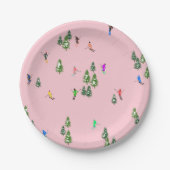 Rosa Skifahrer Ski Eröffnung Weihnachts-Skiurlaub Pappteller (Vorderseite)