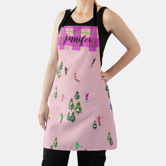 Rosa Skifahrer Ski Weihnachten Skiurlaub Name Schürze (InSitu)