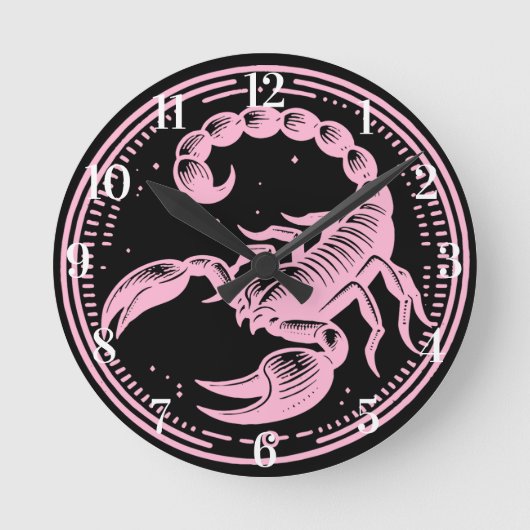 Rosa Skorpion Astrologie Zodiac Sign Skorpio Runde Wanduhr (Vorderseite)