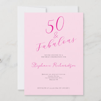 Rosa Skript Fifty and Fabulous 50. Geburtstagsfeie Einladung