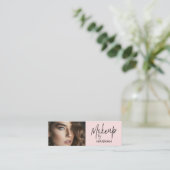 Rosa Skript-Foto-Make-up Mini Visitenkarte (Stehend Vorderseite)
