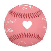 Rosa Skript Herz Save-the-Date-Karten Baseball (Rückseite)