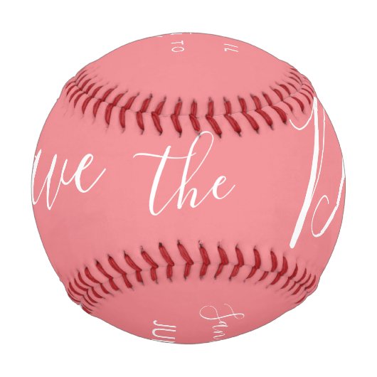 Rosa Skript Herz Save-the-Date-Karten Baseball (Vorderseite)