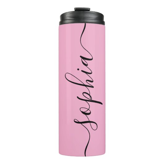 Rosa Skript Schrift Custom Name Thermobecher Thermosbecher (Vorderseite)