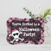 Rosa Skull Niedlich Girl's Halloween-Party Einladu Einladung (Stehend Vorderseite)