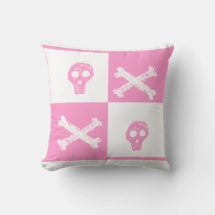Rosa Skull Rosa-Weiß-Schachbrett Kissen