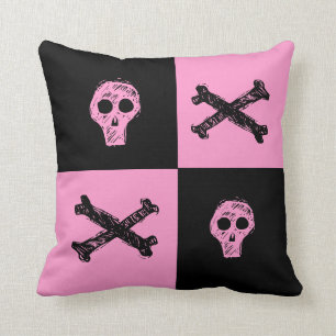 Rosa Skull Schwarz-Rosa-Schachbrett Kissen