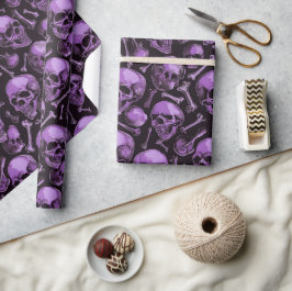 Rosa Skulls Schwarzes Halloween Geschenkpapier