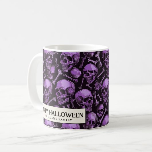 Rosa Skulpturen und schwarze Halloween-Tasse Kaffeetasse (Vorderseite Links)