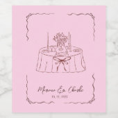 Rosa Skurrile Handgezeichnete Illustrierte Hochzei Weinetikett (Einzelnes Label)