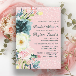 Rosa Smaragdgrün Creme Blumen Hochzeitsshower Einladung