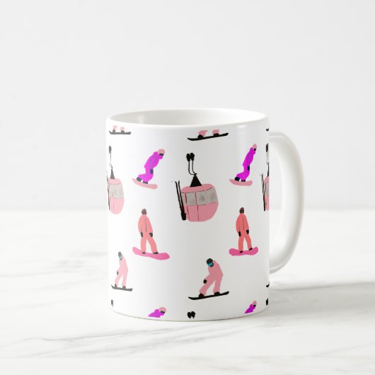 Rosa Snowboard Snowboarden Kaffeetasse (VorderseiteRechts)