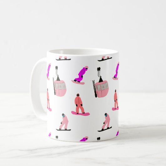 Rosa Snowboard Snowboarden Kaffeetasse (Vorderseite Links)