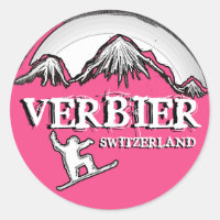 Rosa Snowboarder-Aufkleber in Verbier Schweiz