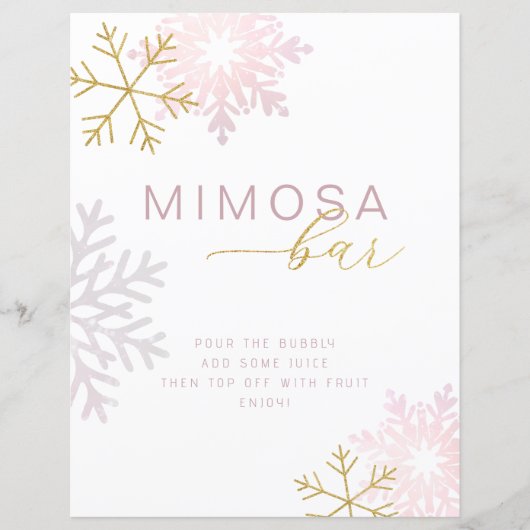Rosa Snowflake Mimosa Bar Sign (Vorderseite)