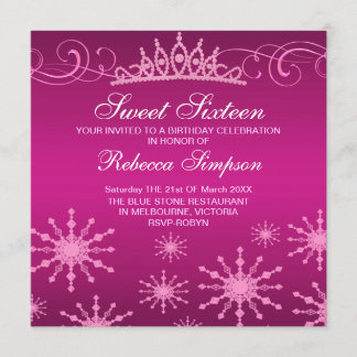 Rosa Snowflake & Tiara Design Einladung zum Geburt