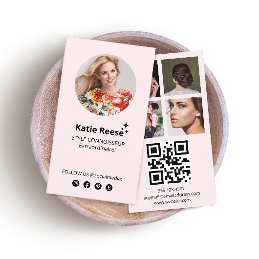 Rosa Social Media, Foto Grid, QR Code Visitenkarte