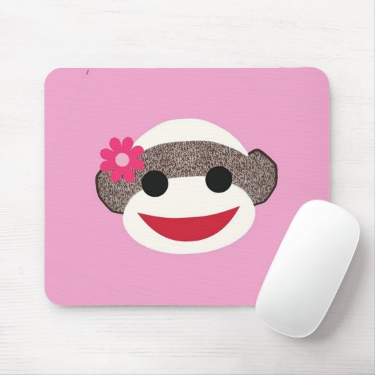 Rosa Socken-Affe-Blumen-Mädchen Mousepad (Mit Mouse)