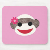 Rosa Socken-Affe-Blumen-Mädchen Mousepad (Vorne)