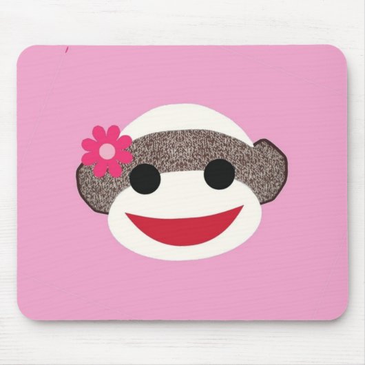 Rosa Socken-Affe-Blumen-Mädchen Mousepad (Vorne)