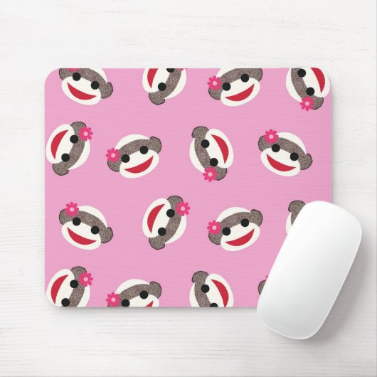 Rosa Socken-Affe-Blumen-Mädchen Mousepad (Mit Mouse)
