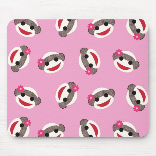 Rosa Socken-Affe-Blumen-Mädchen Mousepad (Vorne)