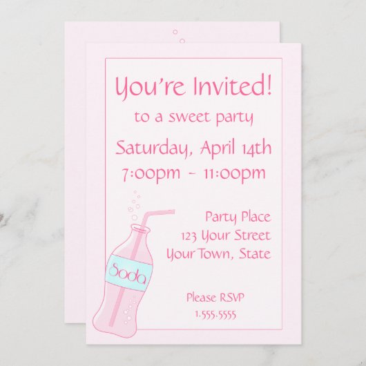 Rosa Soda-Party Einladung (Vorne/Hinten)