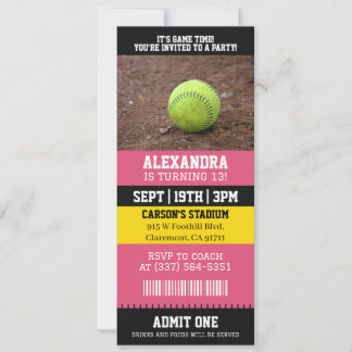 Rosa Softball-Ticket-Geburtstagsfeier Einladung
