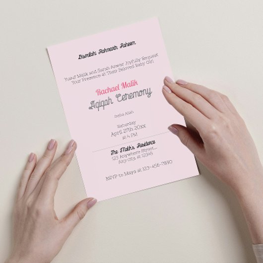 Rosa Solid Color, Baby Girl Aqiqah Babydusche Einladung