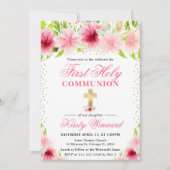 Rosa Sommer Blume Erste Heilige Kommune Einladung (Vorderseite)