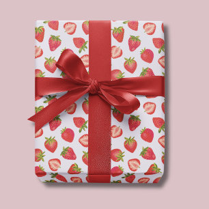 Rosa Sommer-Erdbeer-Muster Geschenkpapier