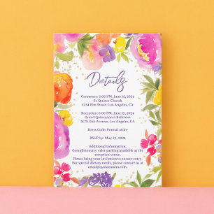 Rosa Sommer florale Wasserfarben Details Quinceane Begleitkarte