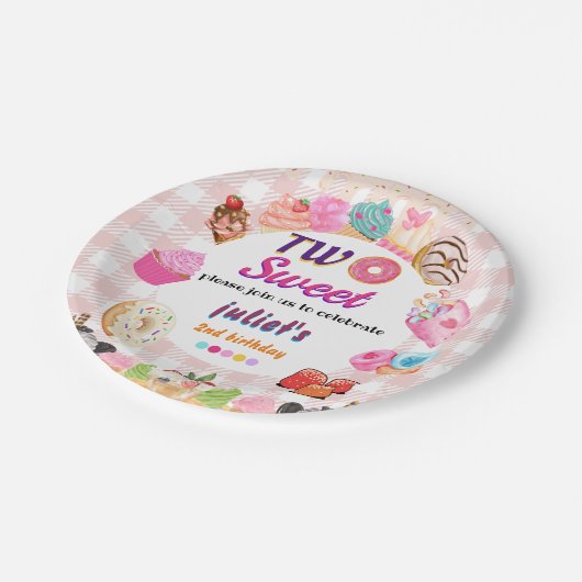 Rosa Sommer niedliche Kinder Mädchen zwei süße 2. Pappteller (Schrägansicht)