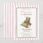 Rosa Sommer-Picknick im Park Einladung (Vorne/Hinten)