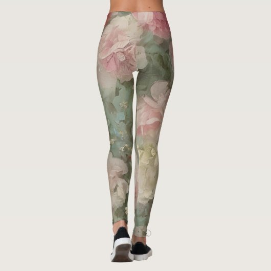 Rosa Sommer-Rose Blüten Wasserfarben-Blume Collage Leggings (Rückseite)