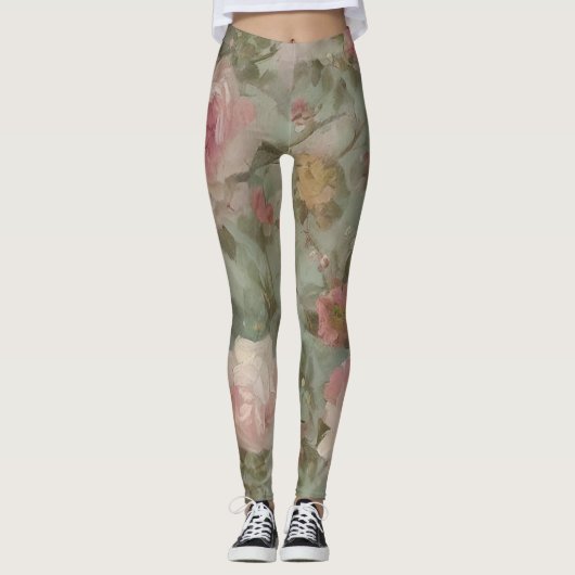 Rosa Sommer-Rose Blüten Wasserfarben-Blume Collage Leggings (Vorderseite)