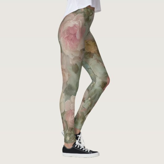 Rosa Sommer-Rose Blüten Wasserfarben-Blume Collage Leggings (Rechts)
