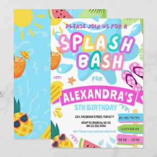 Rosa Sommer-Splash-Mädchen-Poolparty-Wasserpark Einladung