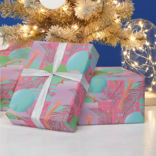Rosa Sommer Vaporwave Sonnenuntergang und Palmen B Geschenkpapier