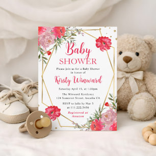 Rosa Sommerblumen Rahmen Babyparty Einladung