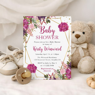 Rosa Sommerblumen Rahmen Babyparty Einladung