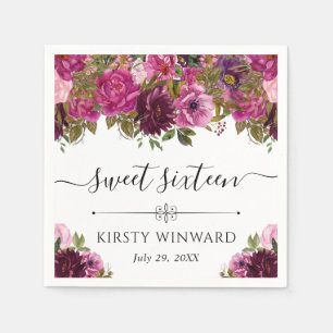 Rosa Sommerblumen Sweet Sixteen Serviette